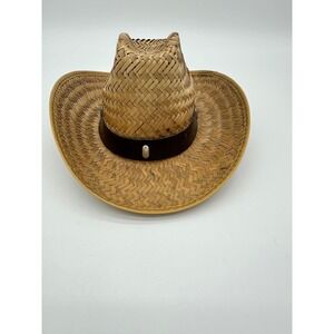 Woven Straw Cowboy Hat Western Cattleman Studded Band Tan‎ Medium